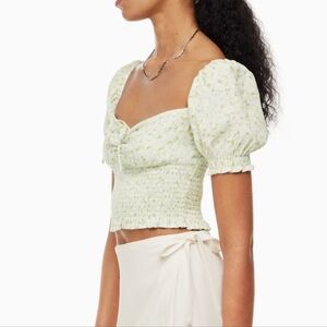 Aritzia Sunday Best Sinatra Sage Green Floral Puff Sleeve Cropped Blouse